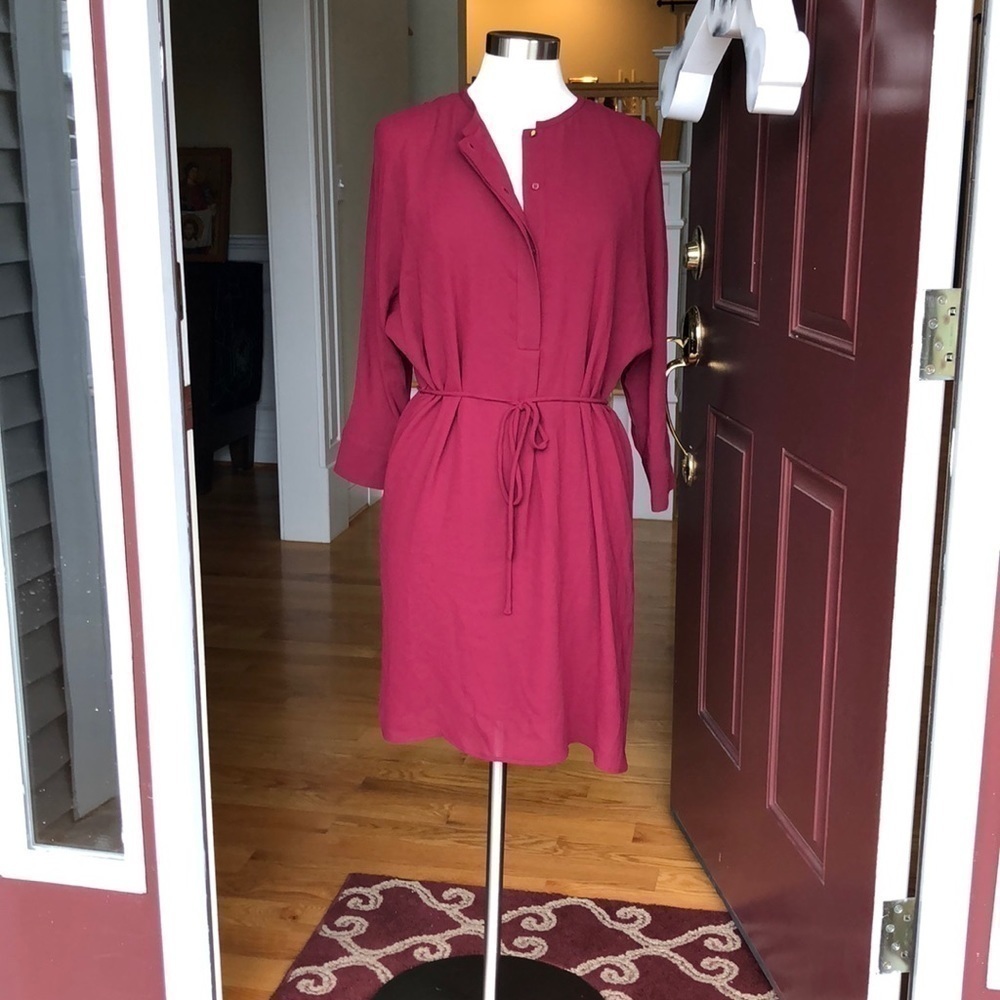 Massimo Dutti Bordeaux Belted Shirt Dress Medium